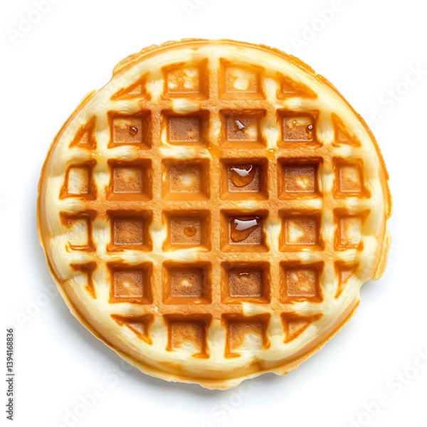 Fototapeta Fluffy and golden waffles with a light, airy texture and crisp edges, isolated white background