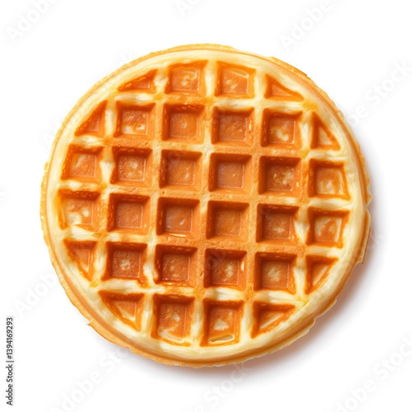 Fototapeta Fluffy and golden waffles with a light, airy texture and crispy edges, isolated white background