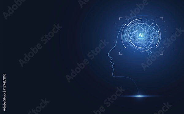 Fototapeta Abstract artificial intelligence with head human connection. Digital technology line composition concept of global business. Vector Illustration