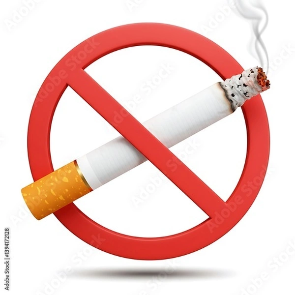 Fototapeta A burning cigarette crossed out by a bold red no smoking sign, symbolizing the urgent call to quit and breathe freely, a powerful message of health and well-being.