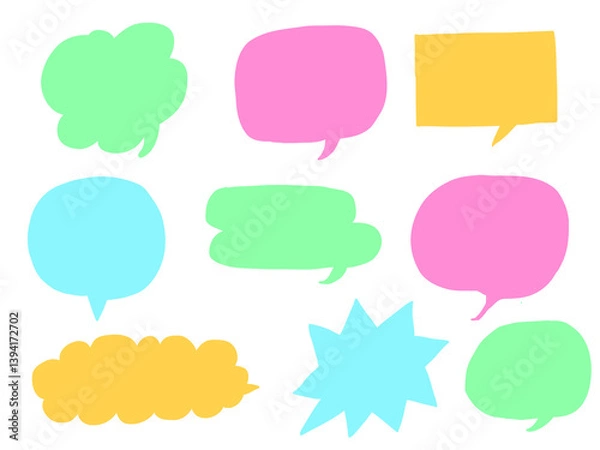 Fototapeta 手描きあしらいセット　吹き出し　カラフル