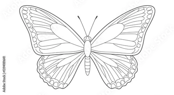 Obraz Resting Butterfly Coloring Page Outline Featuring Beautifully Folded Wings Ready For Creative Nature Art Fun Detail