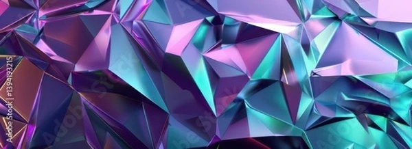 Fototapeta Abstract geometric shapes with vibrant colors and reflective surfaces.