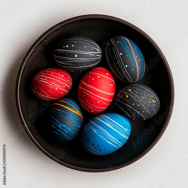 Obraz photo of painted easter eggs laid on a plate on a white background