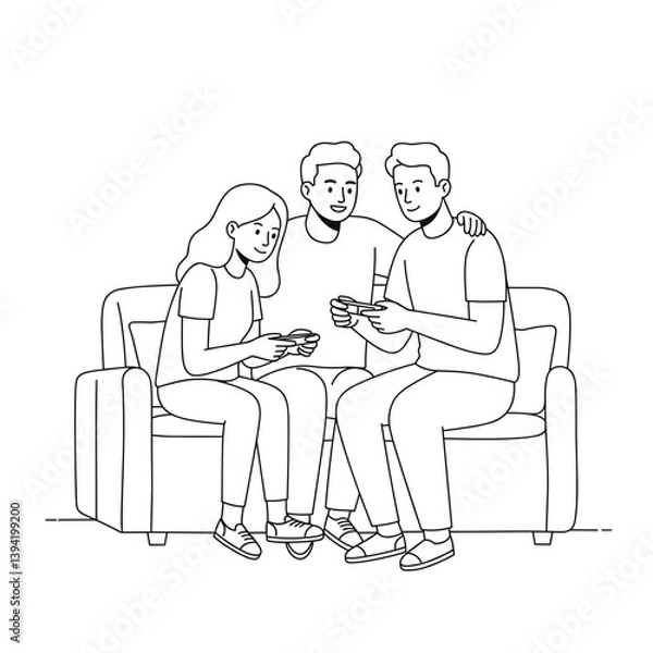 Fototapeta Friends enjoying a video game together on a sofa  