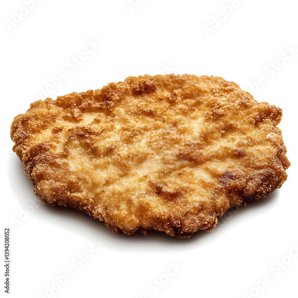 Fototapeta Golden and crispy pork schnitzel with a perfectly fried exterior and tender meat inside, isolated white background, modern art style