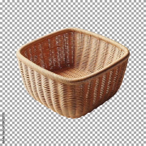 Fototapeta A wide, empty square basket, Elegant Wicker Basket for Indoor and Outdoor Use on transparent background, png, psd
