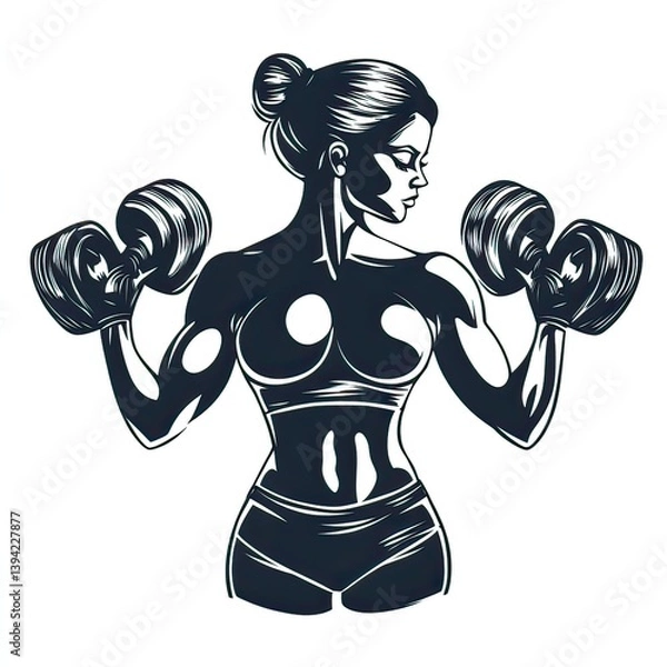 Fototapeta Elegant strong athletic woman lifting weights, bodybuilding sport style, created by ai generated