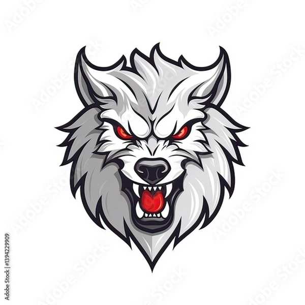 Fototapeta Ferocious wolf head vector illustration with glowing red eyes design, created by ai generated