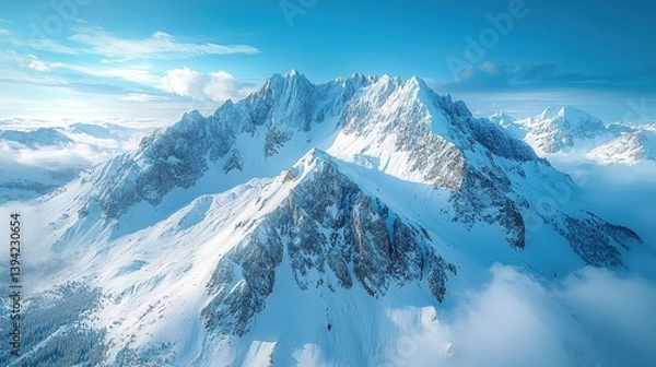 Fototapeta Majestic snow-capped mountains under a clear blue sky with clouds