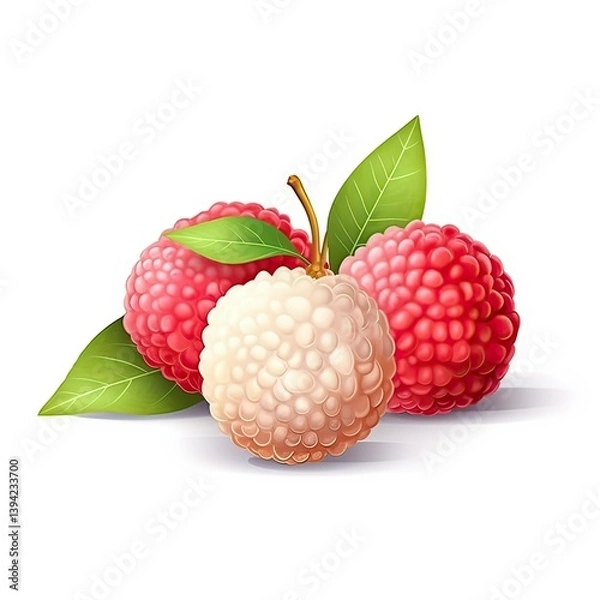 Fototapeta Exotic Lychee Fruit Still Life Composition on Pure White Backdrop,  created by ai generated