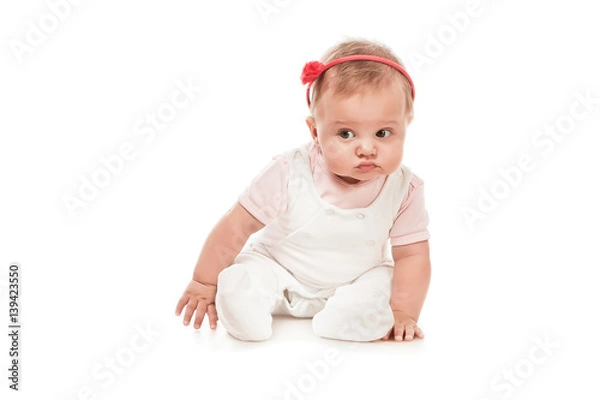 Fototapeta Expressive Happy Adorable Baby on a White Background