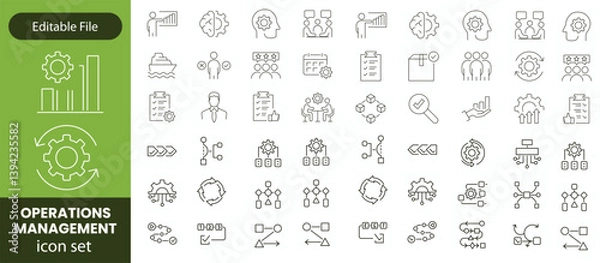 Fototapeta Operations management Editable Stroke icon collections. Containing production, logistics, supply chain, manufacturing, planning, inventory, strategy, customer satisfaction and cost icons.