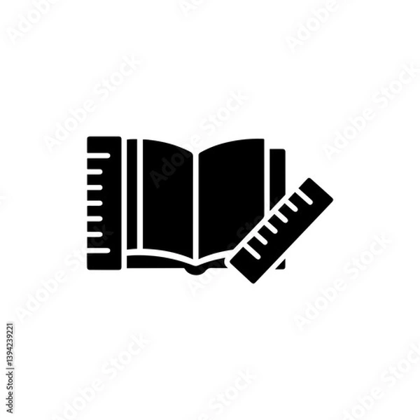 Fototapeta Ruler and Book for Language Progress Minimal Black Icon