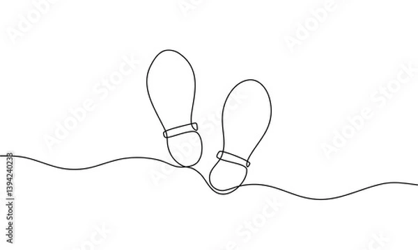 Fototapeta Continuous line drawing of Shoe print isolate on transparent background.