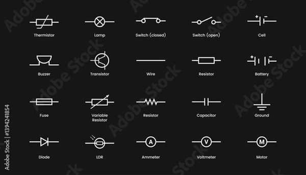 Obraz Set of electronic circuit symbols. Schematic circuit icons