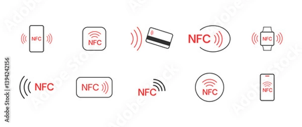 Obraz Payment Linear icon set. Set NFC wireless payment technology icon, contactless payment, credit card tap pay
