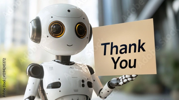Fototapeta Robot expressing gratitude in a modern office digital art bright atmosphere close-up view ai appreciation