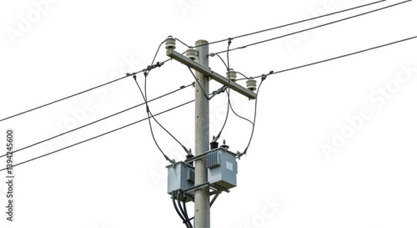 Obraz Isolated Electrical Power Pole with Transformers and Cables