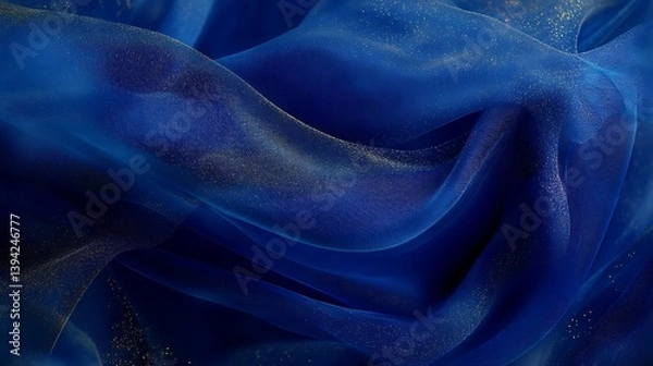 Fototapeta Deep blue, shimmering fabric with gold specks
