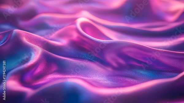 Fototapeta Abstract fractal art: colorful pink and blue waves with a soft, flowing motion design on a black backdrop