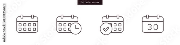 Fototapeta Calendar Icon set, Appointment schedule line icons. Meeting deadlines icon. Calendar planner icon. Editable stroke