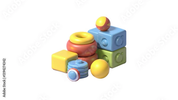 Obraz Colorful toy blocks great for early learning, childhood, or playful branding.