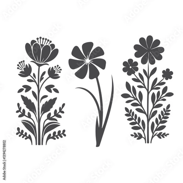 Fototapeta Floral Design Elements Set with Flowers, Leaves, and Blossoms for Vintage Decor and Illustration