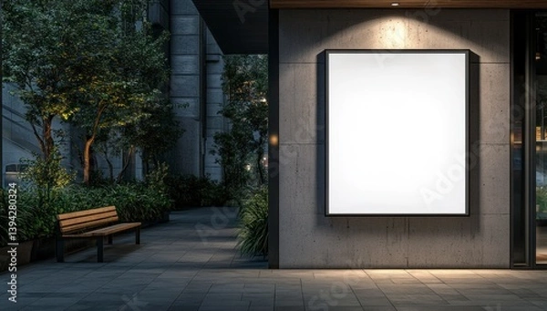 Fototapeta Blank Billboard in Urban Park at Night Advertisement Space Mockup