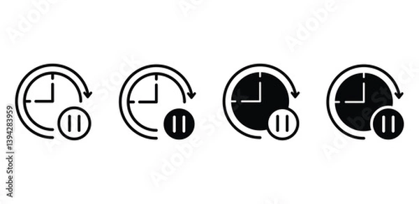 Fototapeta Pause Time Icons Set Black and White Clock Symbols Vector Design