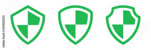 Fototapeta security protection shield icon symbol, green shield line icon set