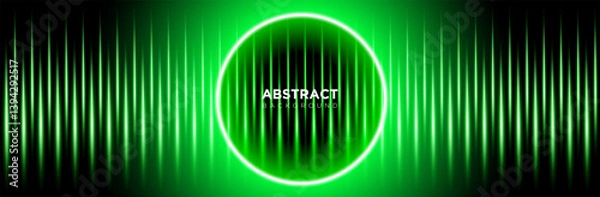 Obraz Green and black background with circular neon lights, futuristic and modern. vector design