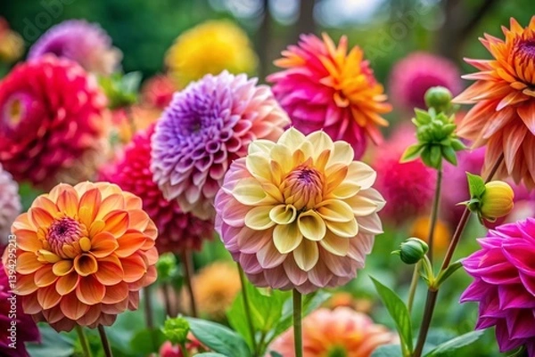 Fototapeta Stunning CloseUp of a Vibrant Multicolored Dahlia Garden Bloom A Masterpiece of Natures Color Palette Captured in