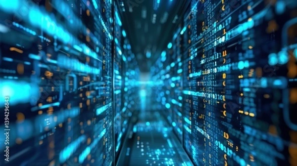 Fototapeta Digital Data Stream Tunnel Abstract Background