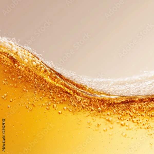 Obraz Close up soft beer bubbles forming curved splash, creating refreshing look
