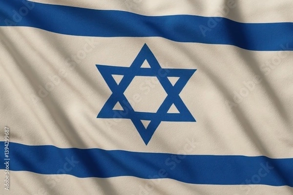 Fototapeta The flag of Israel, with its blue Star of David between two blue horizontal stripes on a white background, is displayed with a gentle ripple. Concept of: Zionist Identity.
