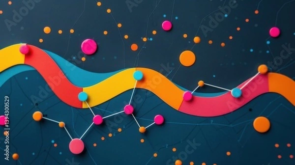 Fototapeta Abstract Data Network Visualization with Colorful Lines and Dots
