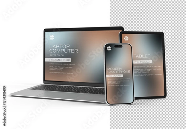 Obraz Mobile Phone, Laptop and Tablet Mockup On Transparent Background