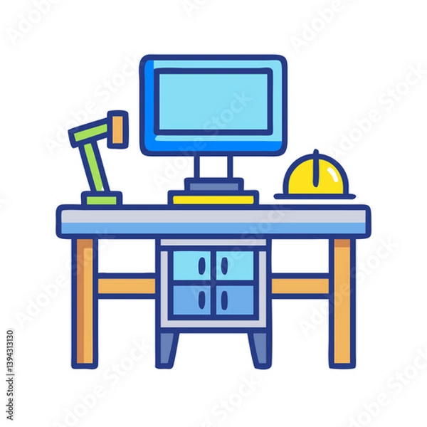 Fototapeta Construction Desk with Digital Screen Icon Design