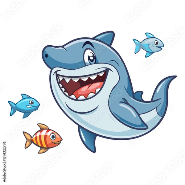 Obraz Smiling shark with small fish swimming around