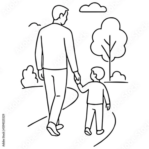 Fototapeta Father's Day Hand in Hand Walk Outline - Family Time Art