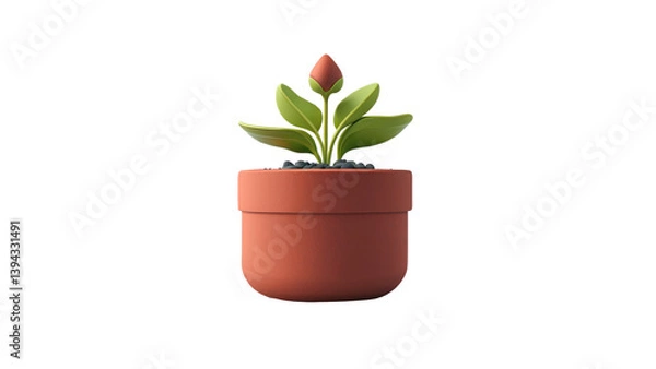 Obraz A rustic clay pot with a leafy plant, great for nature-inspired content or home decor visuals.