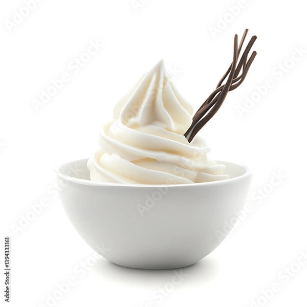 Fototapeta Creamy Vanilla Frozen Yogurt Swirled In A White Bowl Topped With Chocolate Shavings, A Delightful Cool Treat Perfect For A Hot Summer Day Isolated on Transparent Background