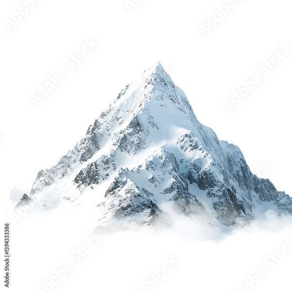 Fototapeta Majestic Snow-capped Peak Piercing A Sea Of Clouds, A Breathtaking Winter Wonderland Scene With Sharp Details And A Bright, Clean Background Isolated on Transparent Background
