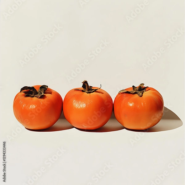 Fototapeta Three Ripe, Sun-kissed Tomatoes In A Row, A Simple Yet Striking Still Life Against A Bright White Backdrop, Showcasing Their Vibrant Orange Hues Isolated on Transparent Background