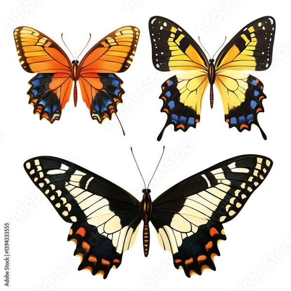Fototapeta Vibrant Swallowtail Butterflies Showcasing Natures Artistry With Detailed Wing Patterns Against A Pure Isolated on Transparent Background