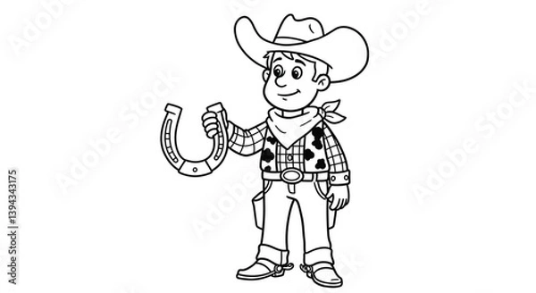 Fototapeta Cowboy Holding Up Simple Horseshoe Outline Lucky Western Symbol Ranch Life Theme Coloring Page For Kids Activity Luck