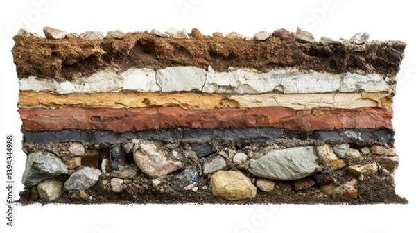 Fototapeta Layers of Soil and Rock Strata Exposed in a Cross Section for Geological Study and Analysis