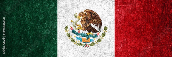 Obraz Mexico state flag on a metal surface. Banner of dirty grunge Mexico flag.
