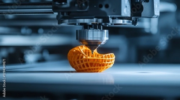 Fototapeta 3D Printer Creating Orange Model with Precision in Modern Studio